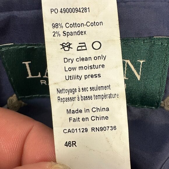 Lauren Ralph Lauren Mens Navy Blazer With Elbow Patches 46R Cotton Blend - Picture 5 of 5